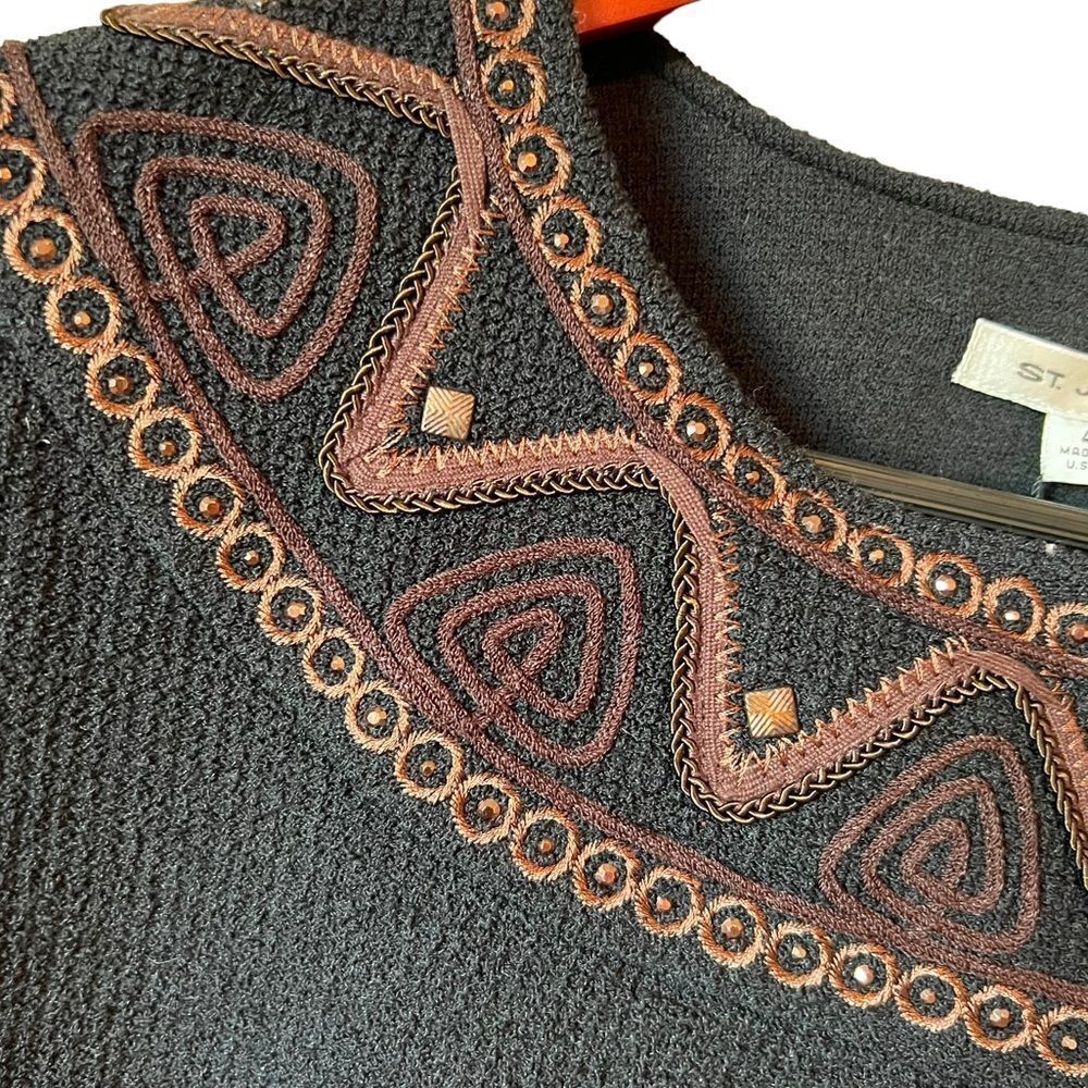 St John Knits Couture Caviar Black Brown Cord Sequin Blazer Jacket - Picture 5 of 12